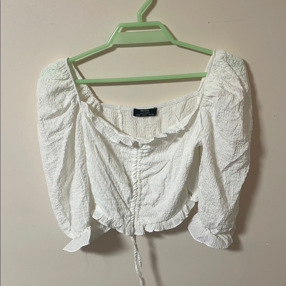 Bershka White Puff Sleeve Crop Blouse